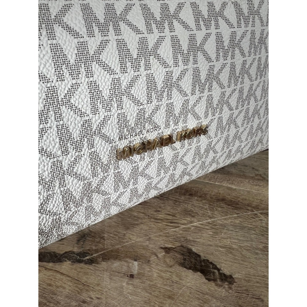 Michael Kors Jet Set Large Hobo Shoulder Bag Vanilla MK Logo Print